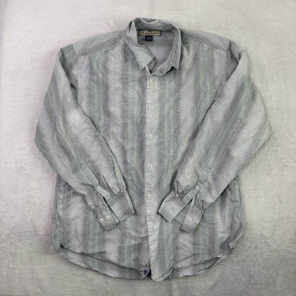 Tommy Bahama Silk Blend Long Sleeve Striped Collared Button Up Shirt Men's M